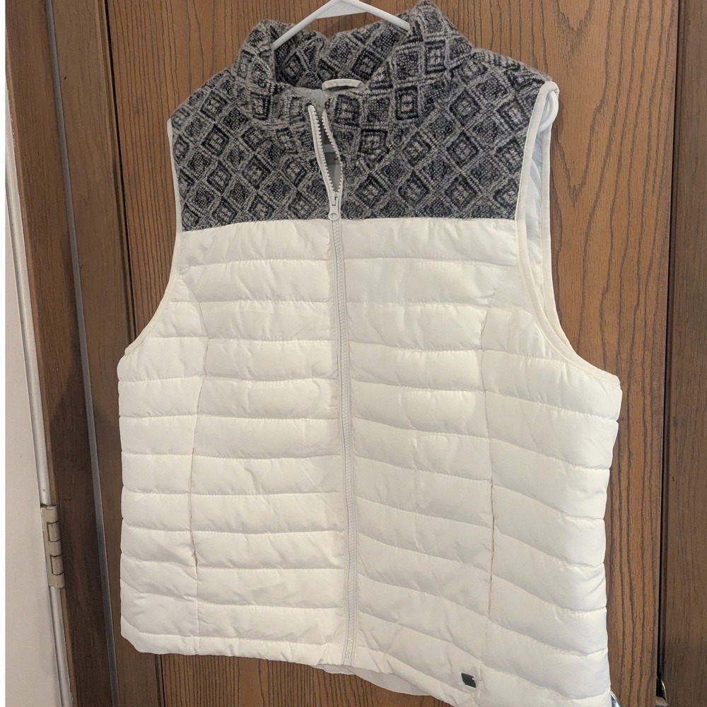 Ruff Hewn Puffer Vest Winter White Quilted Full Zip Wool Blend Mixed Media XL